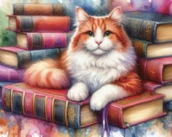 JACAROU - CAT & BOOKS 40CM X 50CM - DIAMOND DOTZ
